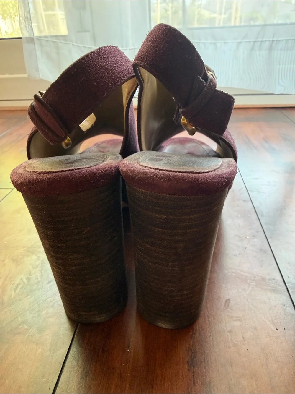 MICHAEL Michael Kors Burgundy Suede Peep-Toe Wedge Slingbacks